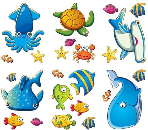 LuLiyLdJ Antiscivolo Vasca da Bagno Bambini,Adesivi Antiscivolo Vasca da Bagno,Adesivi Antiscivolo Doccia Adesivi Vasca,Adesivi Vasca da Bagno Scale,Impermeabile e Durevole,(Sea Creature), 24 Pezzo