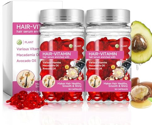 Shefave Haar Vitamine Serum Kapsel, 60pcs Hair Vitamin C Serums Capsules mitVitamin E, Argan-Macadamia-Avocadoöl, Tiefenpflege, Reparatur Geschädigtes Haar, kein Ausspülen nötig, Anti-Frizz