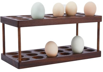 SUPERFINDINGS Estante de madera para huevos de 36 agujeros, estante de exhibición de almacenamiento de huevos de 2 niveles, bandeja de huevos de madera para huevos, soporte para huevos, bandeja