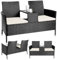 TLSUNNY Polyrattan Gartenbank, Balkonmöbel Set, 2-Sitzer Gartenmöbel Set mit Tisch + Beige Kissen, Rattan Material Balkonmöbel, 124,5X56X82,5cm, Groß, Bequem und Atmungsaktiv, Wetterfest, Schwarz