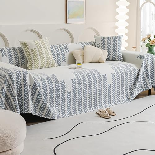 Mehrzweck-Sommer-Sofakissen aus Eisseide, ultra-kühl, waschbar, Couch-Sofa-Schutz, geeignet für Hunde, schrumpffest, rutschfest, atmungsaktiv (Blau, 180 x 400 cm)