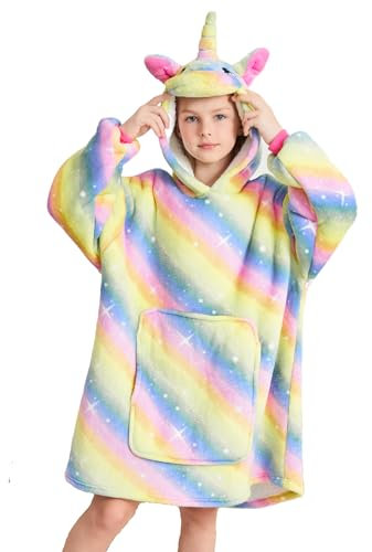 Piefry Einhorn Kapuzenpullover für Mädchen, Einhorn Kapuzensweatshirt, Übergroße Hoodie Decke für Kinder (Hellgelb, 5-6 Jahre)
