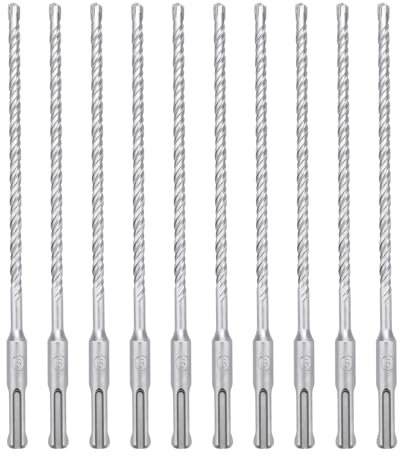 hsawbit 10PCS Masonry Drill Bits Set with SDS Plus Shank, 6mm x 210mm Hammer Drill Masonry Drills Tungsten Carbide Tip for Concrete, Brick, Cement Walls, Stone