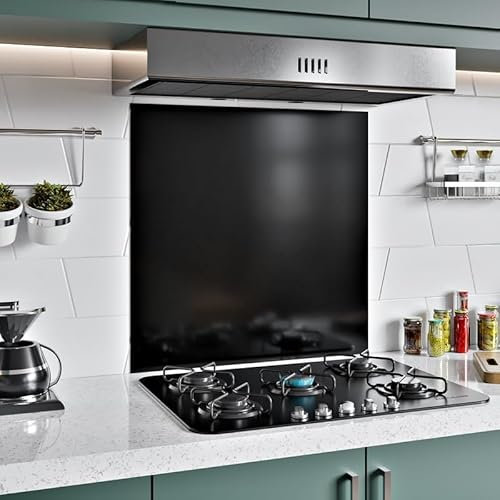 BELOFAY 1mm Thick Stainless Steel Splashback for Kitchen, Black Brushed Finish, Hob Splashback For Cookers 600x750mm Adhesive/Glue included
