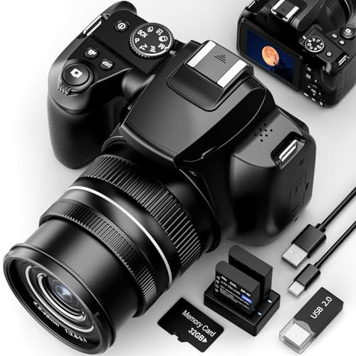 Caméra numérique 64MP pour la Photographie, caméra vidéo Optique 10X, caméra Vlogging 4X pour Youtube avec Flash, WiFi et Sortie HDMI, Carte SD 32GB(Noir)