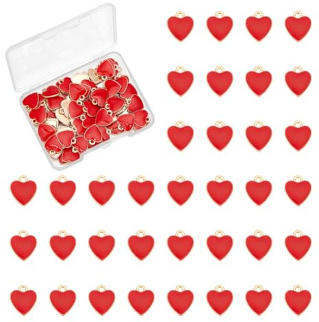 UNICRAFTALE 80 Stück Herzanhänger Emaille Rot Liebesherz Kleiner Süßer Valentinstagsanhänger Für Schlüsselanhänger Ohrringe Armbänder Halsketten Schmuckherstellung Und DIY Basteln 12.5x11x1.6mm