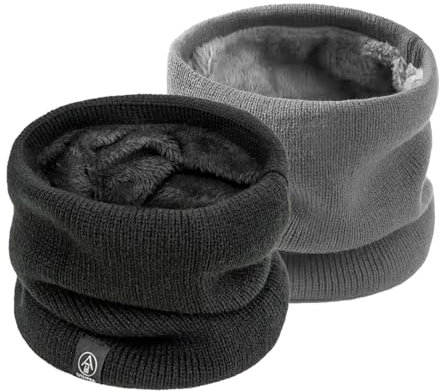 SEFIRST 2 Pièces Tour de Cou pour Femme et Homme, Polaire Cache Cou, Gaiter Masque Cagoule Cache-Cou Hiver écharpe Coupe-Vent Ski Élastique Épais Snood pour Moto Ski Marche Course Voyage, Noir et Gris