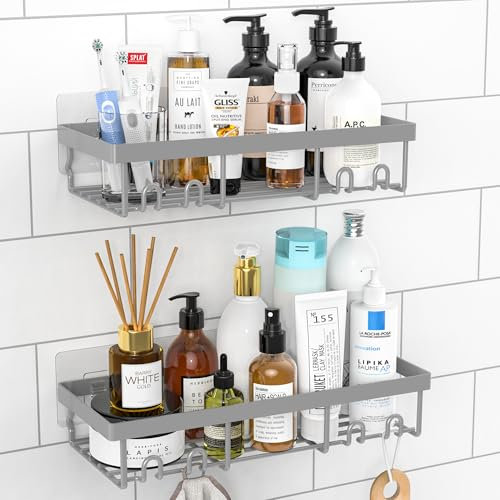DIFULI Shower Caddy Shelf Organiser 2 Pack, No Drill Gray Shower Shelves,Self Adhesive Bathroom Storage Accessories
