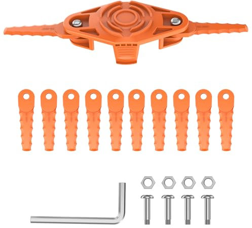 RISELION Tête de lame de désherbeur et 12 lames de rechange, accessoires pour tondeuse WG150, WG163, WG165, WG175, WG180 Worx (4 jeux de vis, 1 clé)