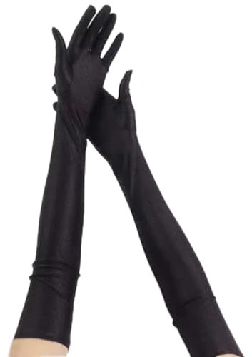LIANRISES Lange Handschuhe Damen, Schwarze Handschuhe Kostüm Handschuhe Lang, Satin Handschuhe Seidenhandschuhe Damen für Gala, Oper, Brautparty, Hochzeit, Ball