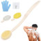 LOPHE 3 in 1 Back Scrubber for Shower, Long Handled Sponge with Heads Pumice Stone and Back Scrubbers, Back Cream Applicator, Shower Bath Wash Brush for Women Men Shower Spa Exfoliating Massage