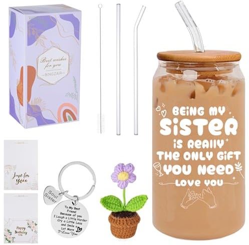 Nhemeylp Bbirthday Gifts for Her, 17oz Glass Coffee Cup with Gift Box, Complete Pamper Gift Set Friend Presents for Women, Thank You Retirement Congratulations Basket for Mum Sister Wife