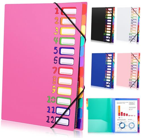 Tatxmalv A4 Dokumentenmappe, Fächermappe, Dokumentenmappe mit 12 Fächer, Mappe Organizer mit Gummizug für Büro Dokumente, Schule Hausaufgaben und Papier, Wasserdicht, mit Etikett (Rosarot)