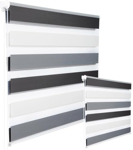 WOLTU 2 Stück Doppelrollo Klemmfix ohne Bohren Duo Rollo Klemmrollo für Fenster mit Klemmträger, Fensterrollo Lichtdurchlässig & Verdunkelnd Wandmontage, Weiß+grau+anthrazit 60x150cm(Stoffbreite 56cm)
