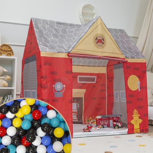 Selonis Spielhaus Spielzelt Feuerwehrhaus Mit 200 Bälle Faltbares Für Kinder Realistisches Design Langlebige Und Sichere Leicht Zu Montieren Drinnen Und Draußen
