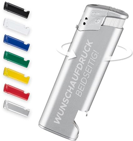 #teamludorf 50 Stück Silberne Feuerzeuge mit Flaschenöffner - Elektrisch, nachfüllbar, UV-Druck, personalisiert mit eigenem Logo - Ideal für Outdoor, Giveaways, Promotion & Events
