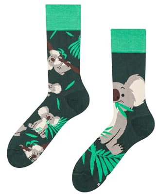 Dedoles Socken Unisex Damen Herren & Kinder Baumwolle viele lustige Designs Fussball Fahrrad Pferde Geschenk links rechts verschieden, Farbe: Grün, Motiv: Koala und Blätter, Gr. 43-46
