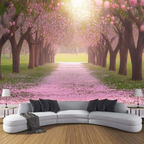 Carta da Parati Albero Di Pesco In Fiore 250x175cm Fotomurali in Seta Murale alla moda Foresta Di Pesche Decorazione da Muro XXL Poster Gigante Design Carta per Pareti