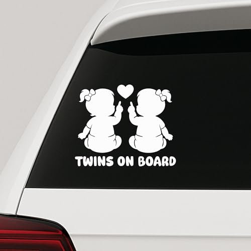 Twins on Board Aufkleber Auto Baby Sticker Zwillinge - wetterfest Handmade in Deutschland 13x10 cm Junge-Junge, Junge-Mädchen, Mädchen-Mädchen (Weiß, V3 Mädchen - Mädchen)