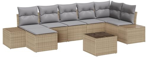 vidaXL 8-teiliges Garten-Sofa-Set mit Kissen in Beige und Hellgrau. Poly-Rattan modulares Outdoor-Sitzmöbel für den Sommer. Coole Terrassenmöbel, modernes Lounge-Möbel für deinen Garten.