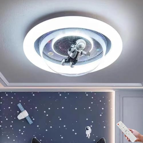 LOGT LED Kinder Deckenlampe Modern Astronaut Design Deckenleuchte mit Fernbedienung Dimmbar Jungen und Mädchen Deckenleuchte Runde Zimmer Licht Wohnzimmer Metall Kronleuchter Schlafzimmer Kindergarten