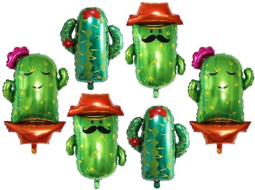 VICASKY Geburtstags Ballon mit 6 Stück Grüne Kaktus Aluminiumfolie Luftballons Lebendiges Design nicht Leicht zu Zerbrechen für Firmenveranstaltungen und Abschlussfeiern