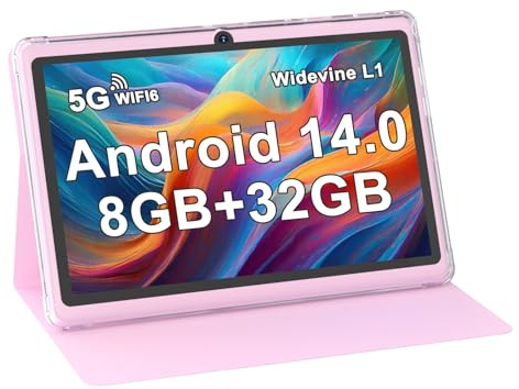 ZZB 7 inch Tablet Android, 8GB RAM (4GB Expandable) 32GB ROM Tablets Supports 1TB MicroSD, Dual Camera Tableta 5G WiFi-6 Android Tablet with Case, 7 Tablets+Cover 2025 (Pink)