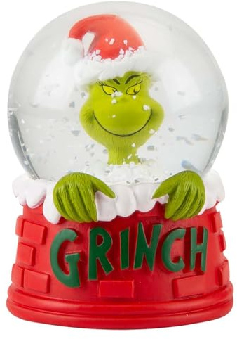 VFM e-Store - Grinch Christmas Snow Globe Festive Ornament Gift Dr Seuss Xmas Theme Fun Design - 9cm X 6.5cm Red X 1