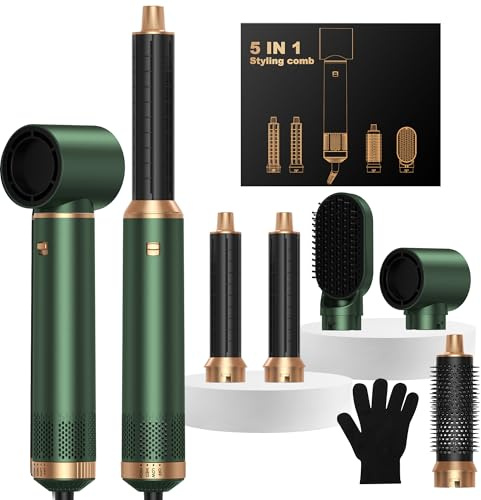 OKWRAP Hairstyler 5 in 1 Hair Styler Set Haarstyler, Airstyler föhn 5 in 1 Mit Rundbürstenföhn Haarstyler Warmluftbürste Föhn Lockenstab Luft Thermal Brush Für Glätten, Trocknen, Volumen, Locken