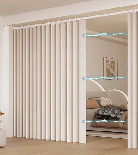 Sliding Room Divider Curtain with Rod - Waterproof Accordion Folding Door for Kitchen and Closet