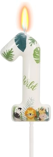Koboko Wild Dschungel Kerze 1. Geburtstag, Safari Tier Geburtstagskerze 1 | Wild One Tortendeko 1. Geburtstag Kerzen, Dschungel Geburtstagskerzen Zahlen 1 für Junge Mädchen Erste Cake Topper
