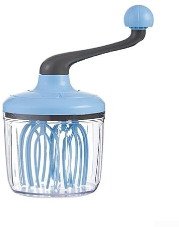 Yhenlovtt Batteur à œufs multifonction à manivelle avec fouet, mousseur à lait et mélangeur, outil de cuisine en plastique léger, 17 x 16,5 x 14 cm, bleu (bleu)