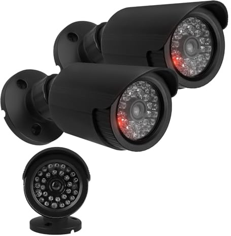 Maclean IR1800-Kameraattrappe Blinkende LED IP44 | Außen- und Innenbereich Verstellbare Halterung Warnaufkleber Wirksamer vorbeugender Schutz (2, Schwarz)