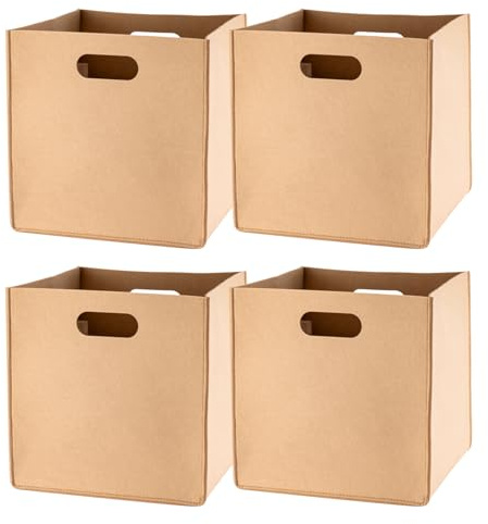 GREENSAPPIRE Aufbewahrungsbox Filz 4er Set 30x30x30 cm – Faltbare Regalbox für Kallax Einsatz – Stabiler Filz Aufbewahrungskorb Organizer Box für Regal, Schrank & Wohnzimmer – Beige (Braun)
