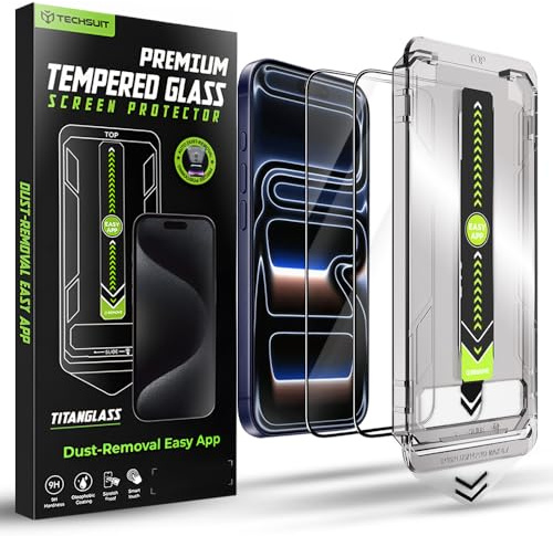 Techsuit Displayschutzfolie 2er Pack für iPhone 17 Pro Gehärtetes Glas mit Vollständige Abdeckung, HD Klarheit, Stoßschutz, Oleophobe Beschichtung, Anti Fingerabdruck, TitanGlass FullCover