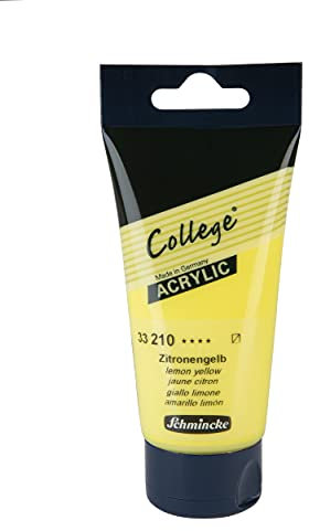 Schmincke - College Acrylic, Zitronengelb in 75 ml-Tube, 33210013, Acrylfarbe mit Künstler-Pigmenten in hoher Konzentration, deckend und lasierend, lichtecht, seidenmatt