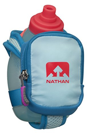 Nathan QuickShot Plus Handheld Hydration Flask — Water Bottle for Running with Holder Strap and Zippered Pouch (10oz / 300 ml)
