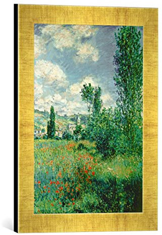 Gerahmtes Bild von Claude Monet Path Through The Poppies, ILE Saint-Martin, Vetheuil, 1880, Kunstdruck im hochwertigen handgefertigten Bilder-Rahmen, 30x40 cm, Gold Raya