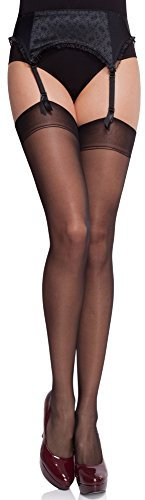 Merry Style Calze Reggicalze per Donne Trasparenti, Calze per Reggicalze, Modello MS 226 15 DEN (Nero, XS-S)