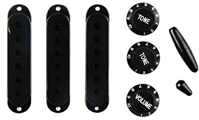 FLEOR 52/52/52mm ST Pickup Covers und 2 Töne 1 Lautstärkeregler aus Kunststoff Set Set 5-Wege-Schalterspitze (Cross Style) & Whammy Bar Tip für ST ocaster, Schwarz