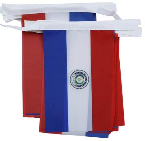 AZ FLAG Guirnalda 6 Metros, 20 Banderas de Paraguay 21x15 cm, Bandera Paraguaya 15 x 21 cm - Banderines Paraguayos