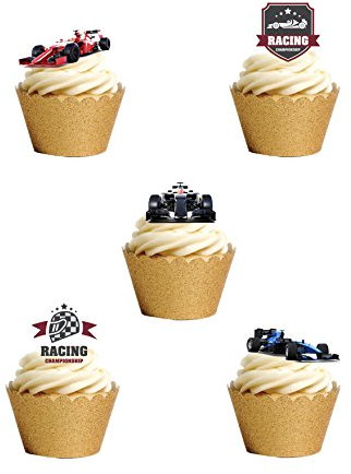 Top That Lot de 18 décorations de gâteau en papier comestible en forme de voiture de course Formule 1
