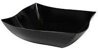 Pack of 3 Elegant Wave Shaped Square Plastic Reusable Serving Bowls/Plastic Serving Dishes/Plastic Salad Bowls - Black - 32oz (.9 Litre)