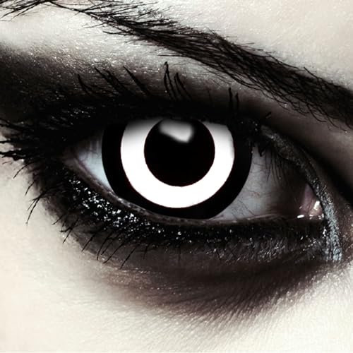 DESIGNLENSES Schwarz weiße große farbige Kontaktlinsen, Mini Sclera 17mm Durchmesser, 1 Paar (2 Stück) + Aufbewahrungsbehälter (Zombie Doom)