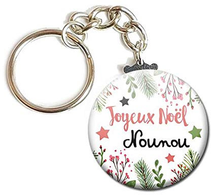 Porte Clés Chaînette 3,8 centimètres Joyeux Noël Nounou Idée Cadeau Accessoire École Fin d' Année Scolaire Enfant Éducation Nanny Nourrice