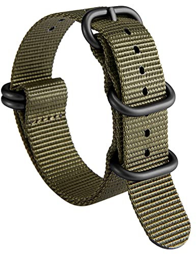 BINLUN Uhrenarmband Nylon Dickes G10 Premium Ballistic Ersatz Armband Mehrfarbige Bänder für Herren Damen mit Heavy Duty 5 Ringe(21mm, Grünes Band Schwarze Schnalle)