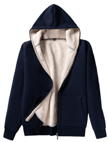 AOTORR Ladies Plain Hoodie Winter Warm Fleece Lined Zip Up Jacket Coat for Women, L, Navy