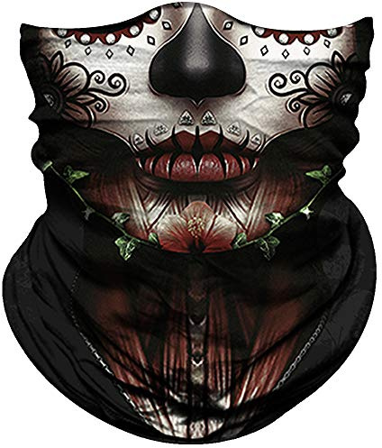 Obacle Skull Face Mask for Women Dust Wind UV Sun Protection Seamless Bandana Face Mask for Rave Festival Motorcycle Riding Biker Fishing Outdoor Running 3D Tube Mask (Women Chin Flower Leaf Green)