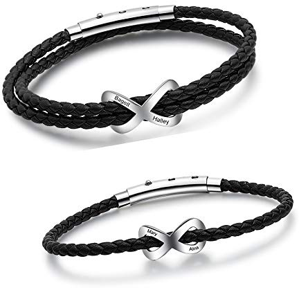 jewelora Personalised Infinity Couples Matching Bracelets for His and Her Engraved Name Bracelets for Boyfriend Girlfriend Rope Braided Bracelet for Husband Wife Men Women