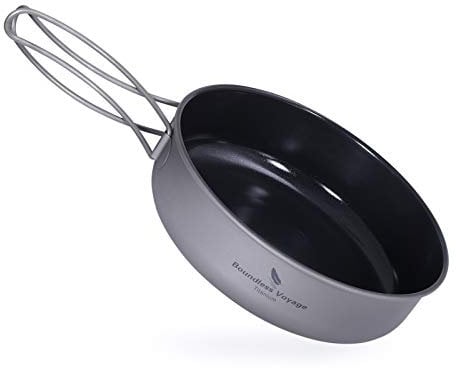Boundless Voyage Ti2062C Poêle à frire en titane avec poignée pliable ultra légère pour camping, pique-nique, poêle à frire antiadhésive